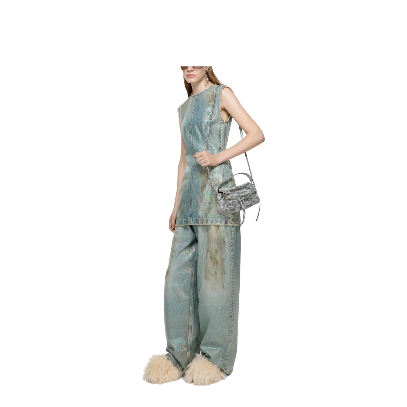 Coated Denim Dress - Mid Blue - Image 3