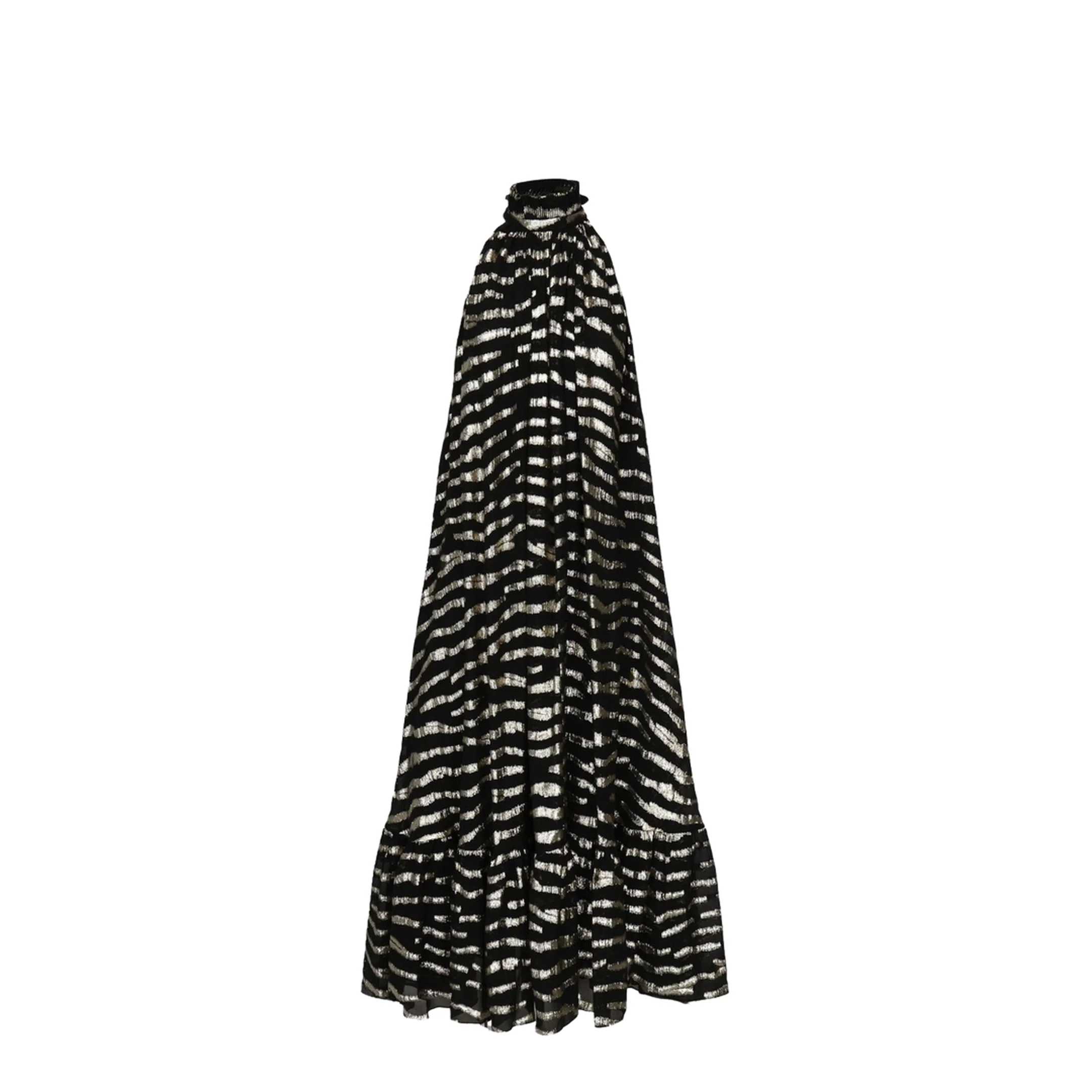 Long Dress in Lamé Tiger Silk - Black / Gold - Image 5