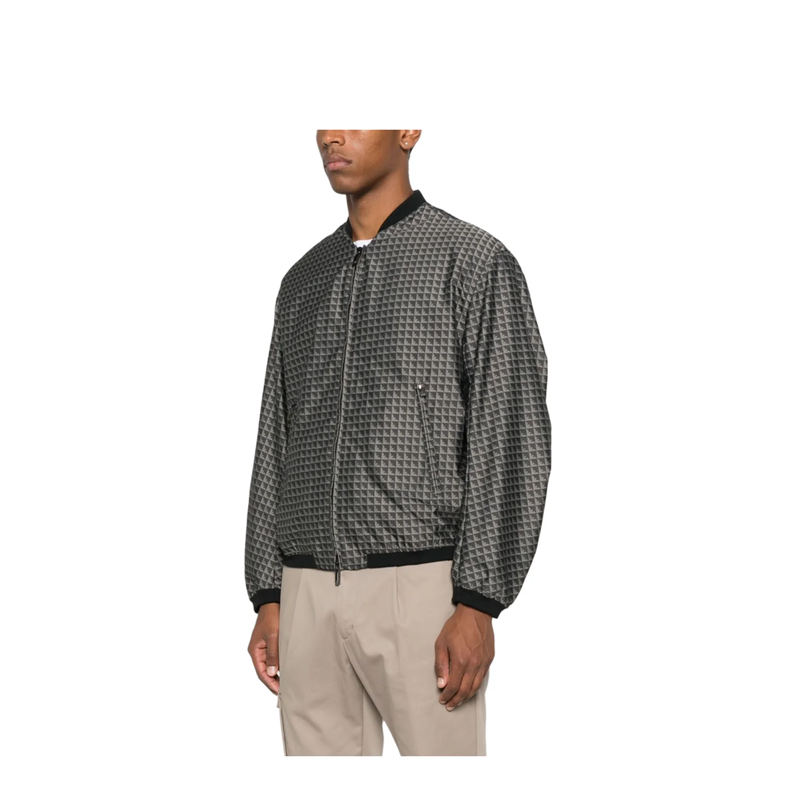 Blouson in Nylon Jacquard with Repeated Eagle Motif - Image 3